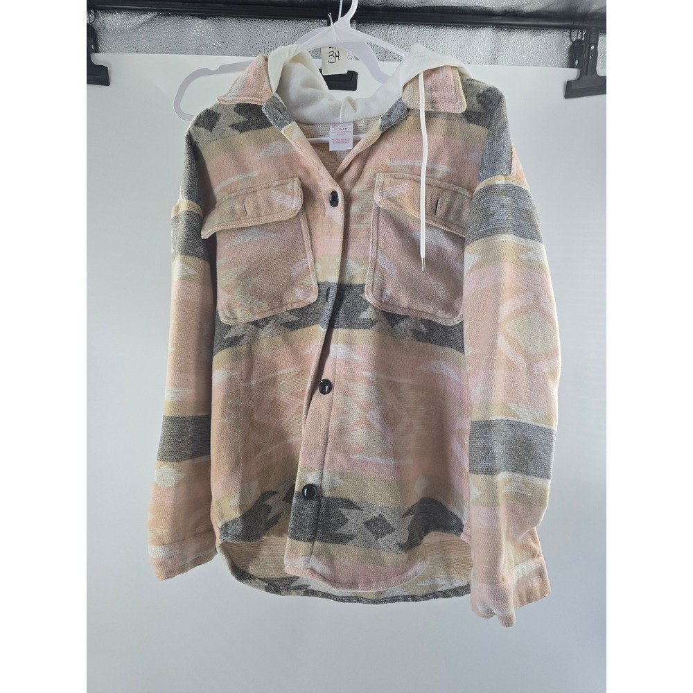 No Boundaries Pink Southwestern Hooded Shacket Womens Large L 11-13 Aztec Jacket